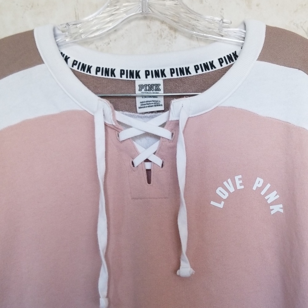 Pink women's long sleeves sweatshirt pullover top - Picture 4 of 6